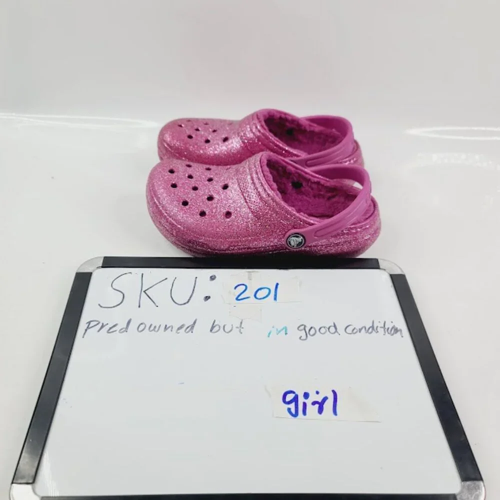Crocs Girl's Pink Classic Lined Glitter Slip-On Casual Clogs Size‎ US 13